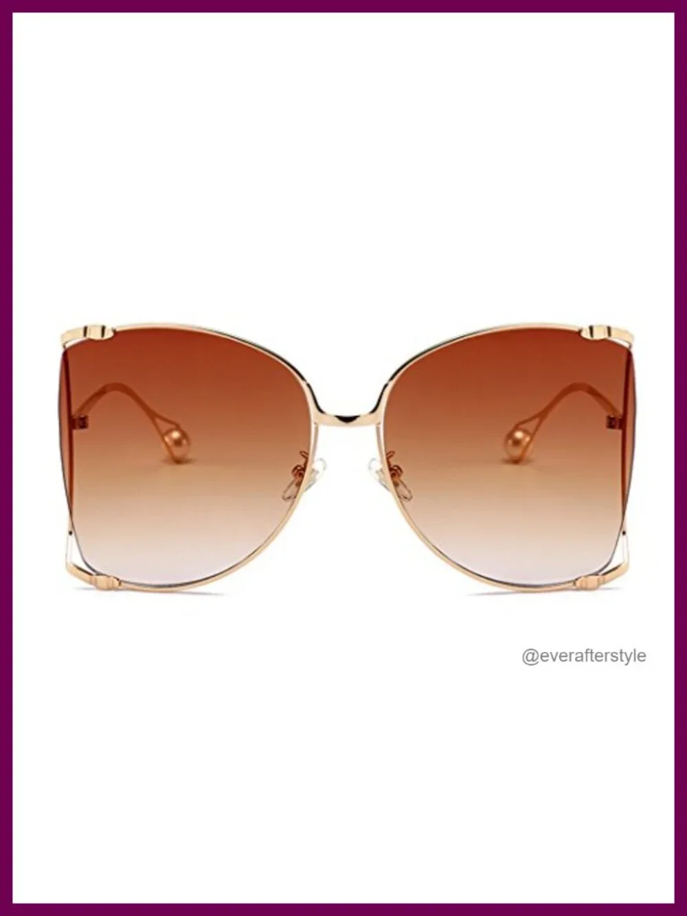 Oversized Semi Rimless Sunglasses Retro Metal Frame Pearl Design UV Protection